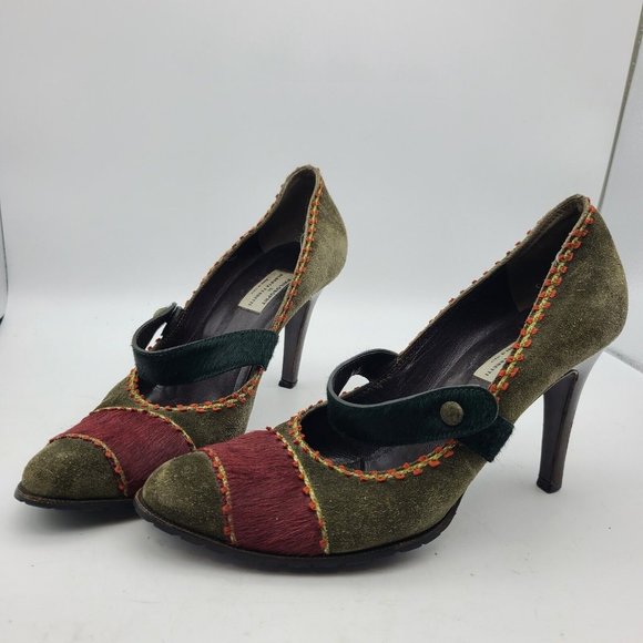 Philosophy di Alberta Ferretti Shoes - Philosophy Alberta Ferretti Designer heels pumps green red calf hair sz 8.5 39